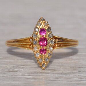 Signed Ruby and Natural Diamond Ring in 18 Karat Yellow Gold